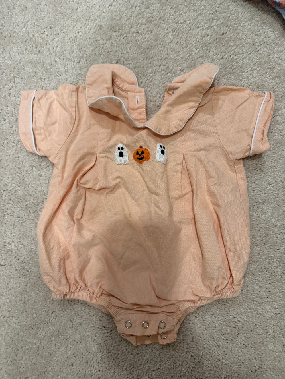 Sweet Dreams Peach Baby One-Piece with Halloween Embroidery